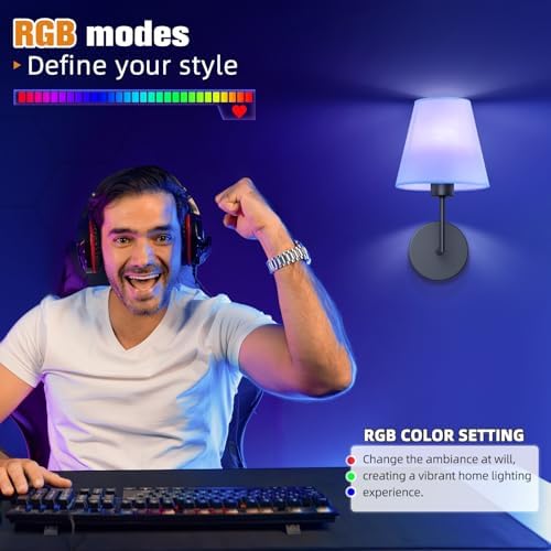NIORSUN 13.8 inch Battery Operated Wall Sconce Set of 2,Black Rechargeable Wall Lights with 10400mAh Dimmable Detachable Bulbs and Remote,9 Colors Wireless Sconces for Bedroom Living Room Hallway - Image 3
