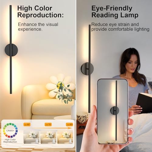 Tartek Battery Operated Wall Sconces Set of Two, Rechargeable Wall Lights with Remote Control, Dimmable 3000K-6000K LED Wall Lamp, 360°Rotate, Long Wireless Sconces for Living Room, Bedroom - Image 6