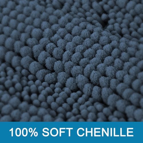 H.VERSAILTEX Bathroom Rug Sets 2 Piece Bath Mats Non Slip Thick Soft Chenille Striped Bath Rug achine Washable Shower Floor Rugs for Tub, Shower and Floor (Blue Indigo, 20" x 32"/24" x 36") - Image 3
