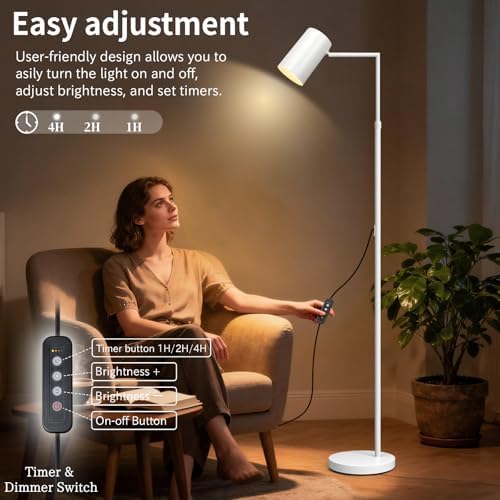 Ldeco Stepless Dimmable Arc Floor Lamp for Living Room with Timer,Height Adjustable Modern Reading Standing Lamps for Living Room,Reading Room,Office,LED Bulb Included (White-DM) - Image 5