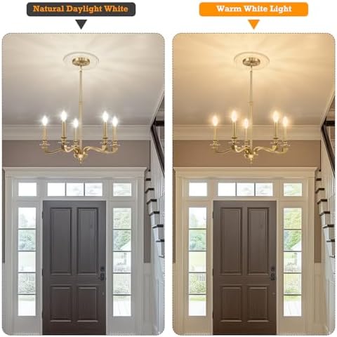 Gold Chandeliers for Dining Room, 25.5 Inch Vintage Gold Chandelier Light Fixture over Table, Farmhouse Candle Chandeliers, 5-Light Brass Chandeliers for Kitchen, Bedroom, Living Room (E12 Base) - Image 6