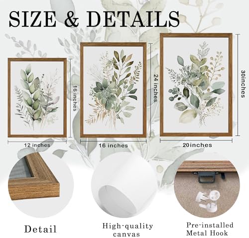 AVECCO 3 Pieces Green Watercolor Botanical Framed Canvas Wall Art 12x16 in - Image 6