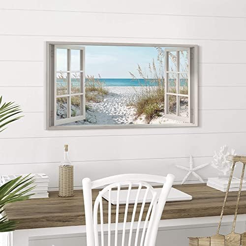 the stream design Beach Window Wall Art Canvas, Coastal Bedroom 40"x20" - Image 2