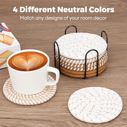 Coasters for Drinks, Coasters Set of 4 - Color, 8 Pack Coaster Set, Boho Coaster with Holder, Coffee Table Decor, Living Room Decor, Kitchen Table Decor - Image 5