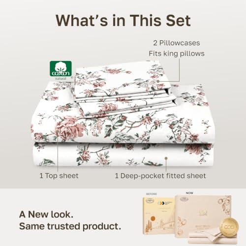 California Design Den Soft 100% Cotton Sateen King Size Sheets Set, 4 Pcs - Image 3