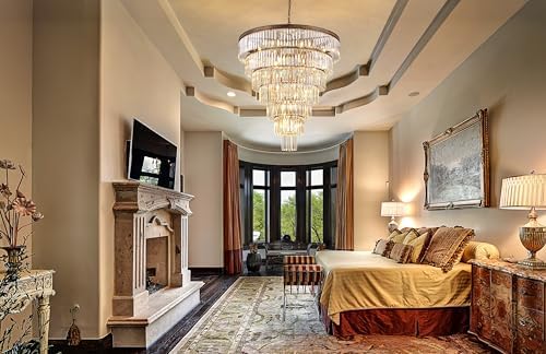 TOCHIC Large Crystal Chandelier for High Ceiling, 40 inch 7-Tier Modern Bronze Crystal Chandeliers Lighting Fixture, Round Light for Entryway Staircase Foyer Living Dining Room - Image 5