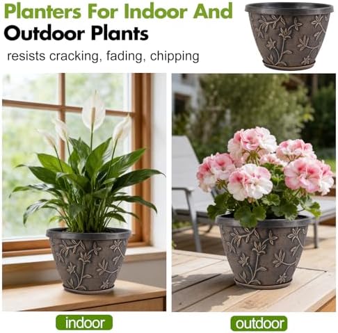 Nooulap 10 Inch Flower Pots Outdoor, Plastic Planters 4 Pack - Image 5