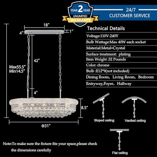 Chrome Crystal Chandeliers for Dining Room，9-Lights L31 Inch - Image 4