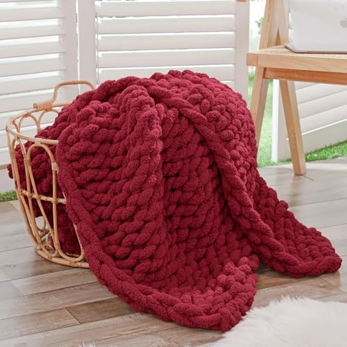 Bigacogo Chunky Knit Throw Blanket for Couch, 40x40 inches, Red by Bigacogo