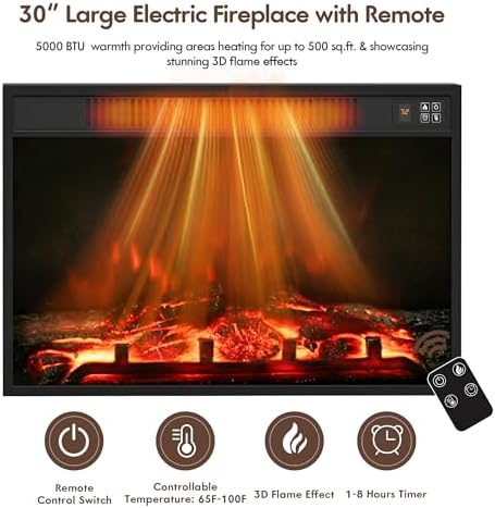 YESHOMY Farmhouse Fireplace TV Stand for Television up to 65+ Inch, Walnut - Image 5