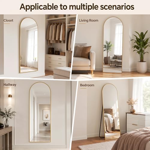 Antok Full Length Mirror, 71"x28" Floor Mirror with Stand, Gold, Arched - Image 6