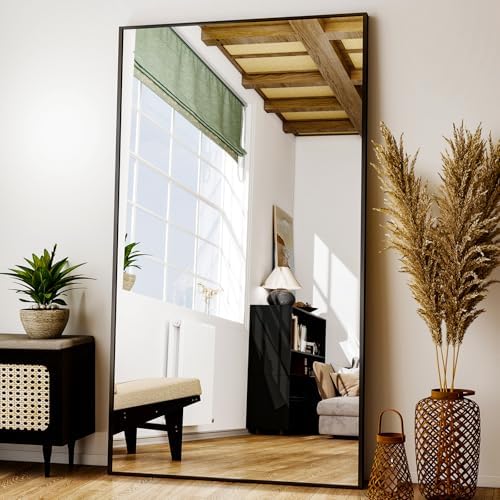 Easly Full Length Mirror with Stand - 38"x77" Full Body Mirror for Floor, Wall Hanging or Leaning - Aluminum Alloy Frame for Living Room, Bedroom, Cloakroom - Black by EASLY