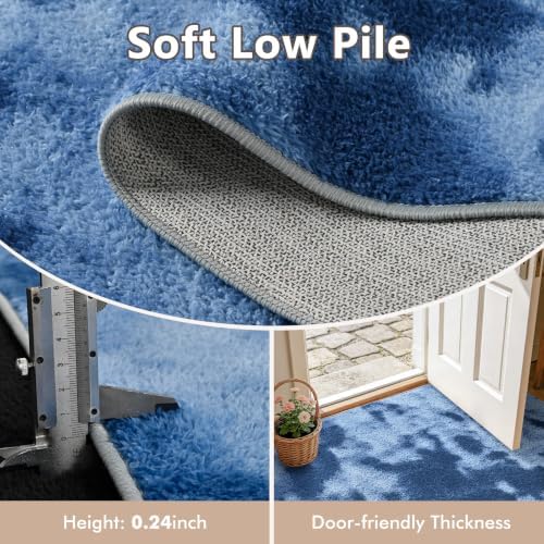2x8 Tie-dye Dark Teal Runner Rug Washable Non-Slip for Kitchen Hallway - Image 4