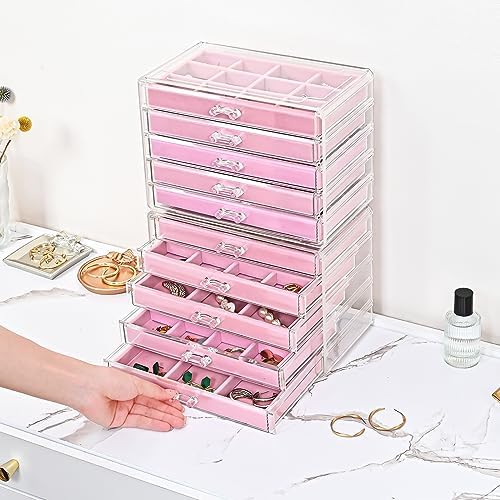 ProCase Earring Holder Organizer Jewelry Box with 10 Drawers, Pink - Image 3