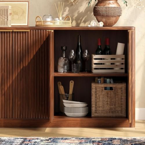 Evermagin 67" Fluted Walnut Buffet Cabinet with Storage - Image 5