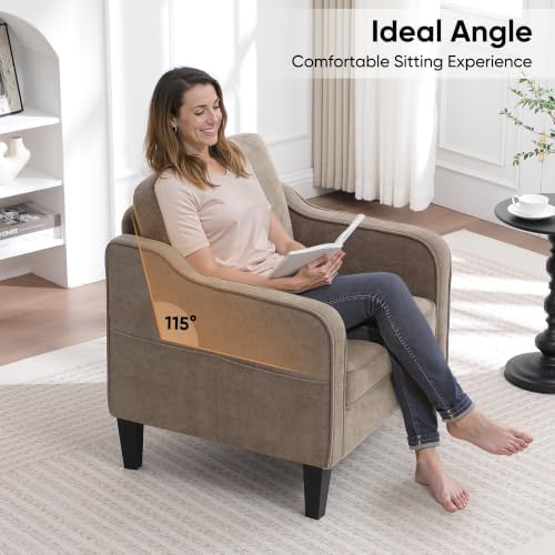 Accent Chairs Set of 2, Upholstered Living Room Chair with Side Pockets, Mid Century Modern Reading Chair for Bedroom, Comfy Armchair Single Sofa Side Chair for Office, Small Room, Brown - Image 7