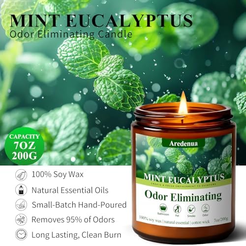 Mint Eucalyptus Odor Eliminating Candles, 7 oz Soy Scented Candle - Image 5