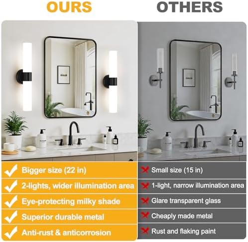 Wall Sconces Set of Two, Modern Bathroom Sconces Wall Lighting with Milky White Glass, Matte Black Sconces Wall Decor Set of 2 for Bathroom Mirror Bedroom Living Room Hallway - Image 2