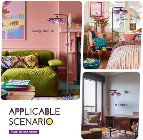 Arc floor lamp mid century modern tall lamp Dimmable floor lamp for Bedroom ,67" Black Standing Lamps vintage floor lamps Purple glass Flower floor light for Living Room corner Study Office Home - Image 5