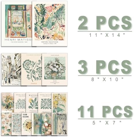 ANERZA 16 PCS Sage Green Wall Art Decor, Matisse Wall Prints for Bedroom, Abstract Posters for Room Aesthetic, Wall Collage Kit Pictures for Living Room, Eclectic Boho Vintage Dorm Gallery Home Decor - Image 2