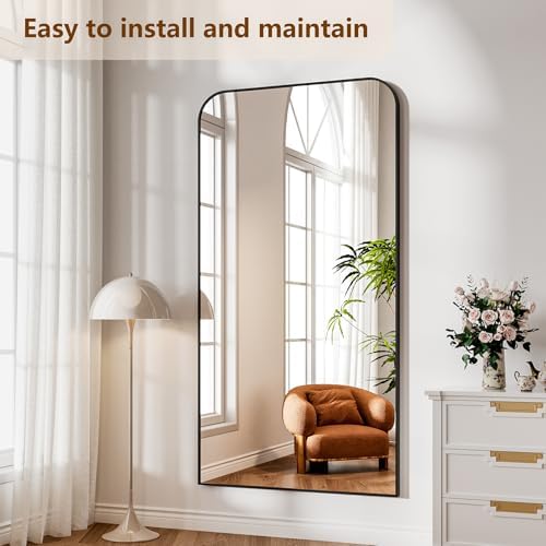 Koonmi Full Length Mirror, 78"x35" Mirror Full Length with Stand, Black Domed Top Square-Edged Floor Mirror with Aluminum Alloy Frame for Bedroom Living Room - Image 5