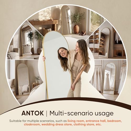 Antok 91" x46” Arched Full Length Mirror, Floor Mirror with Stand, Gold - Image 3