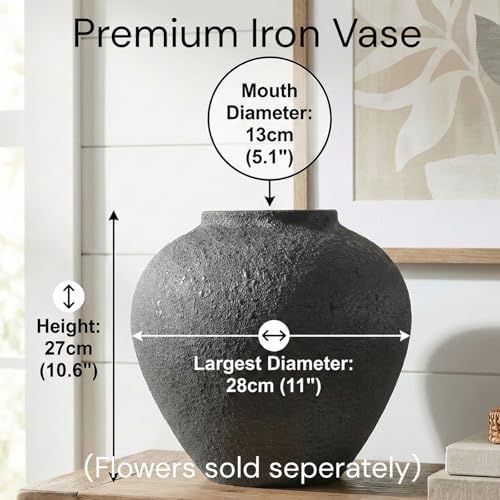 Large Black Round Vase, Pottery Rustic Look for Home Decor - Image 5