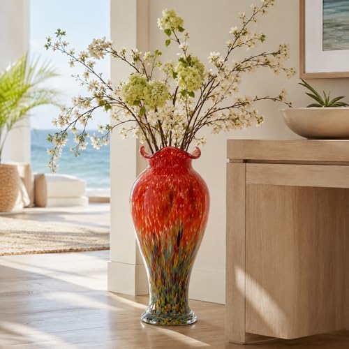 20" Tall Hand Blown Glass Vase – Pretty Ruffle Wide Mouth Decorative Flower Vase, for Modern Home Decor, Ideal Centerpiece for Living Rooms, Wedding & Home Decor - Image 5