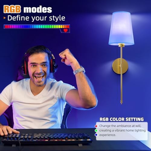 NIORSUN 25.4 inch Battery Operated Wall Sconce Set of 2,Gold Rechargeable Wall Lights with 10400mAh Dimmable Detachable Bulbs and Remote,9 Colors Wireless Sconces for Bedroom Living Room Hallway - Image 3