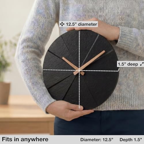 Driini Modern Wall Clock with No Numbers and Wooden Hands. Black,12.5 Inch - Image 3