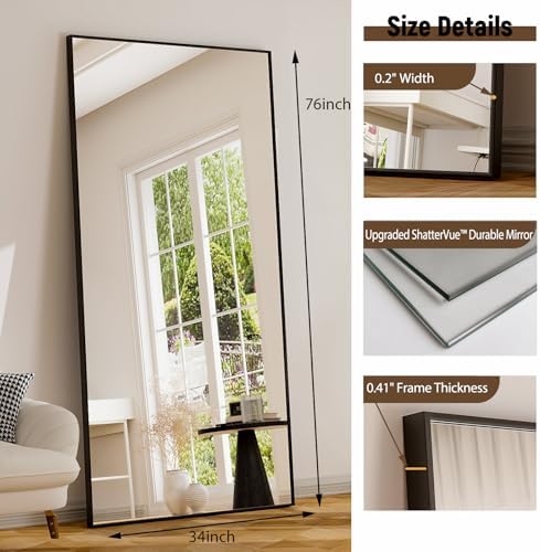 GLSLAND 76"x34" Full Length Mirror Large Rectangle Full Body Mirror, Black - Image 5