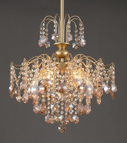 Q&S Modern Gold Crystal Chandelier Amber Crystal Pendant Light 6 Lights for Bedroom Dining Room Entryway Hallway Office Bathroom UL Listed by QSLighting