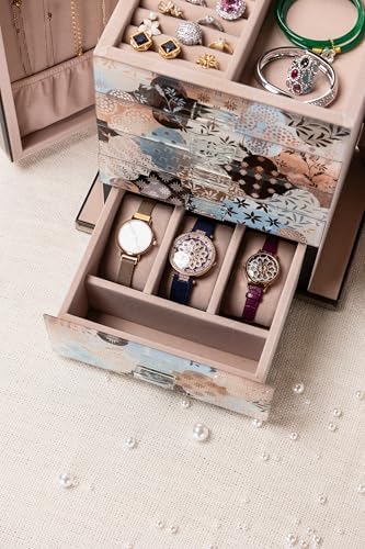 High End Glass Jewelry Box for Women, 5 Layer, Geometric Floral - Image 6