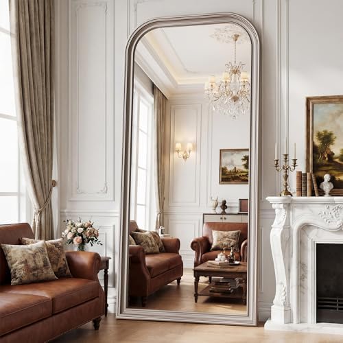 71"x32" Full Length Mirror with Stand, Arched PU Frame by FLYECHO