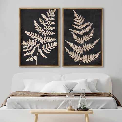 SIGNWIN Framed Canvas Print Wall Art Vintage Fern Leaf Silhouettes Natural Botanical Rustic Illustrations Modern Art Decorative Contemporary for Living Room, Bedroom, Office - 24"" x36 x2 Natural - Image 2