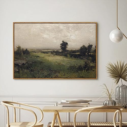 InSimSea Framed Canvas Wall Art Vintage Decor, Framed Vintage Landscape Canvas Wall Art, Wild Field Oil Painting Prints, Cottagecore Bedroom Bathroom Office Decor, 24"x36" - Image 3