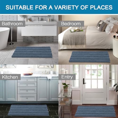 H.VERSAILTEX Bath Mats for Bathroom Non Slip Thick Chenille Striped Bath Rug Absorbent Fluffy Soft Shaggy Rugs Washable Dry Fast Plush Mats for Indoor, Bath Room, Tub - 24" x 36", Blue Indigo - Image 6