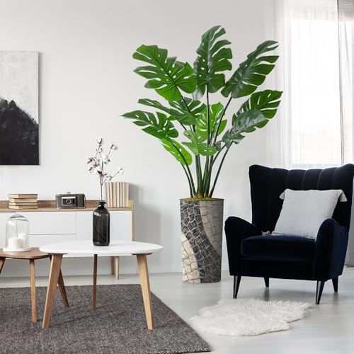 Artificial Tree in Geometric Pattern Planter, Fake Monstera Silk Tree for Indoor and Outdoor Home Decoration - 65" Overall Tall (Plant Pot Plus Tree) by SIGNWIN