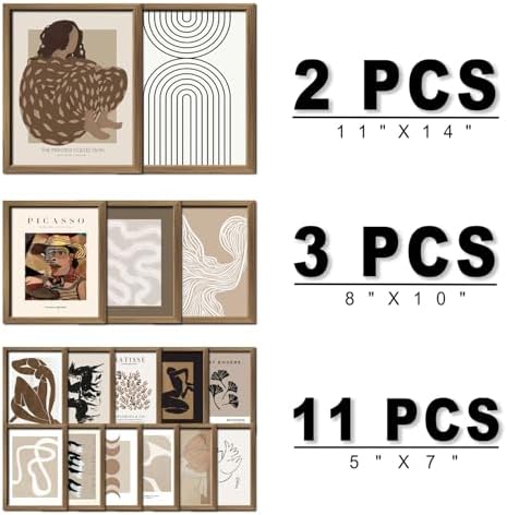 ANERZA 16 PCS Framed Boho Eclectic Wall Art Decor, Abstract Wall Collage Kit Prints for Bedroom Bathroom, Gallery Wall Frame Set, Minimalist Posters for Living Room Aesthetic, Beige and Brown Dorm Artwork - Image 2