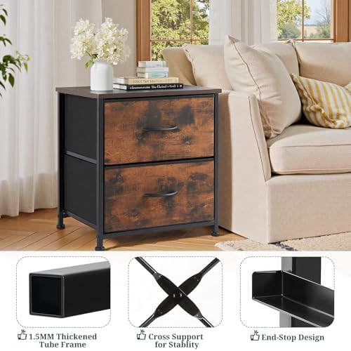 Nightstand Set of 2 Small 2 Drawer Dresser End Table Bedside Furniture - Image 5