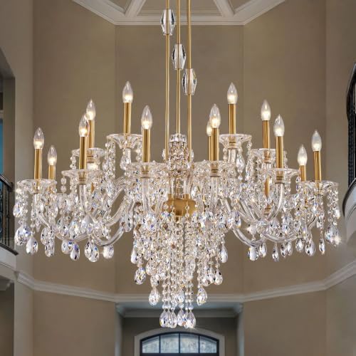 18-Light Large Crystal Chandelier, Vintage Maria Theresa Brass Gold Chandelier for Foyer, Staircase & High Ceiling Living Room, E12 Base by DULUYIEE