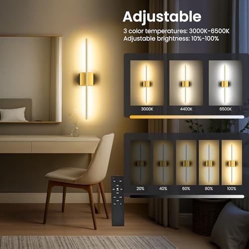 10000mAh Rechargeable Wall Lights, Gold, 29 Inch, 3CCT, 2 Pack - Image 4