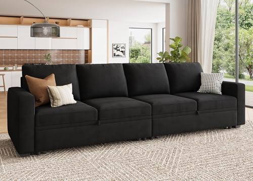 HONBAY Modular Sectional Sleeper Sofa Bed, with Pull Out Bed, Linen Convertible Sectional Couches for Living Room - Black - Image 6