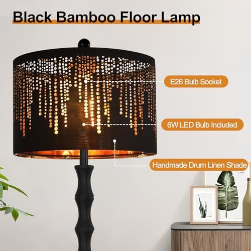 AHDWDW Vintage Floor Lamp for Living Room Bedroom,Farmhouse Rustic Floor Lamps,Modern Standing Tall Lamp with Black Unique Lampshade,Gothic Mid Century Iron Floor Lamp for Office Corner Decor - Image 2