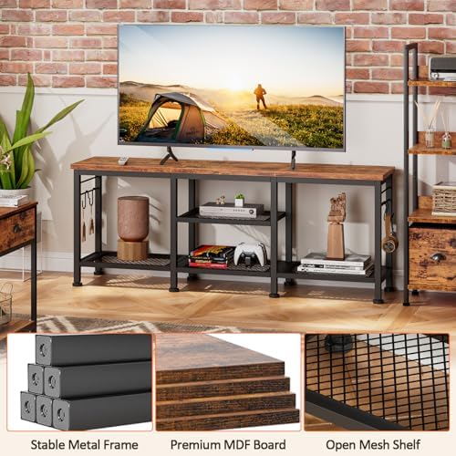 Furologee TV Stand for TVs up to 55 Inch, Entertainment Center with Open Storage Shelves, Media Console Table with Soundbar Shelf for Living Room, Bedroom, Rustic Brown - Image 4