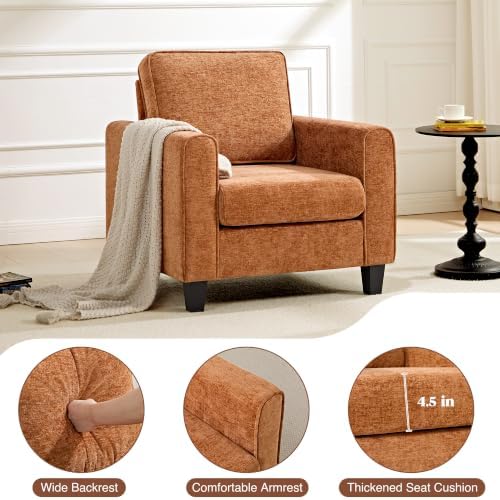 Accent Chairs Set of 2 for Living Room, Mid Century Modern Upholstered Living Room Chair, Chenille Reading Armchair for Apartment, Waiting Room, Office, Orange - Image 3