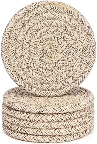ABenkle Woven Coasters for Drinks Set of 6, Boho Absorbent Drinking Coaster, 4.3 Inch - Perfect Housewarming Gift, Home Decor, Bar Essentials for Coffee Table by ABenkle