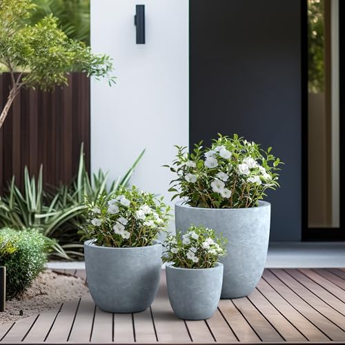 Kante Set of 3 Blue Gray Concrete Bowl Planters 18" 14" 10" Dia - Image 5