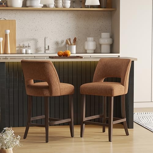 VKNOW Bar Stools Set of 2, 26" Fabric Counter Height Bar Stools, Orange by VKNOW