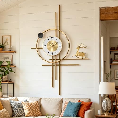 Modern Gold Wall Clock Large Decorative Deer Wall Clock, Minimalist Geometric Metal Art Hanging Clock for Living Room, Entryway, Office, Fireplace Decor, Silent Non-Ticking Battery Operated 23x38'' - Image 7